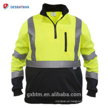 100% Poliéster Visibilidade Alta Camisolas Metade Zíper ANSI Classe 3 Hi Vis Reflexivo Camisola Pulôver de Segurança para Trabalhadores Noturnos